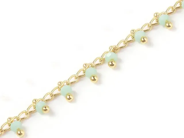 La Petite Epicerie Facetkralen schakelketting mintgroen-goud 20 cm