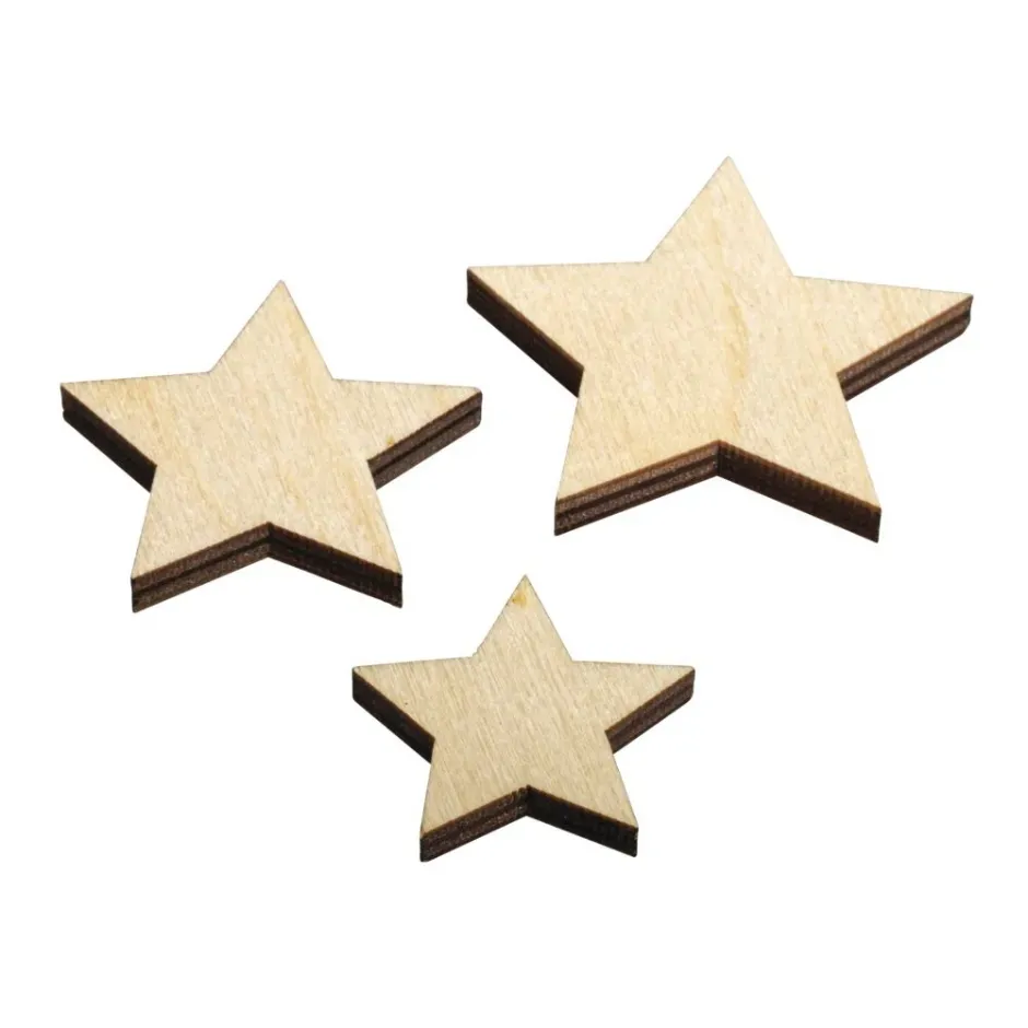 LTC-Leiden houten sterren naturel 3,5-5,5 cm 8 stuks