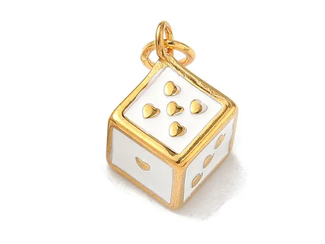 La Petite Epicerie Dobbelsteen bedel wit goud 17 mm per stuk