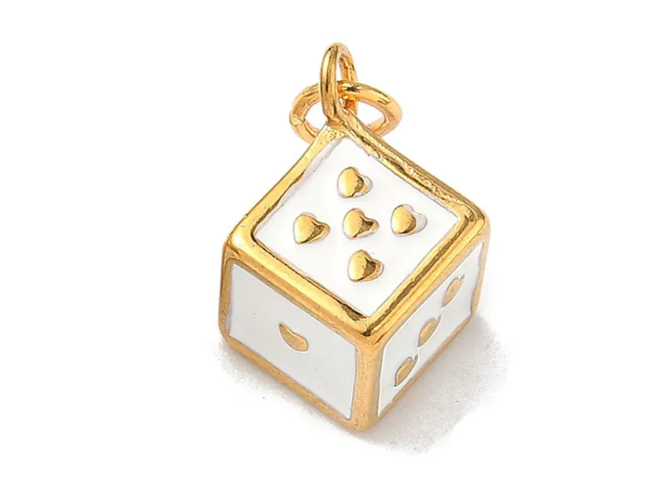 La Petite Epicerie Dobbelsteen bedel wit goud 17 mm per stuk