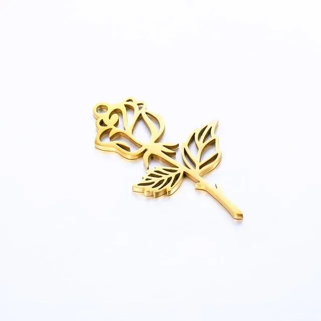 Bijounique Hanger Roos Bedel per stuk 12x20 mm goud zilver