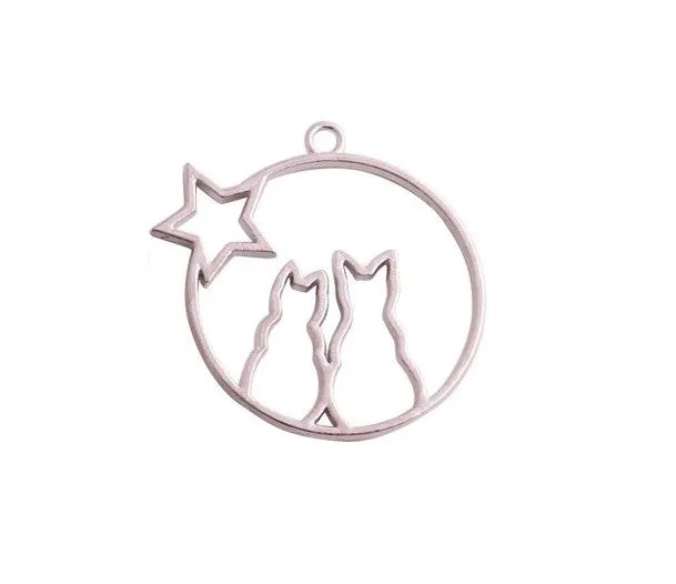 Bijounique Hanger Katten Volle Maan Ster Hanger Zilver