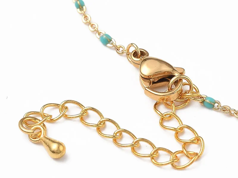 La Petite Epicerie schakelarmband turquoise emaille 18,5 cm