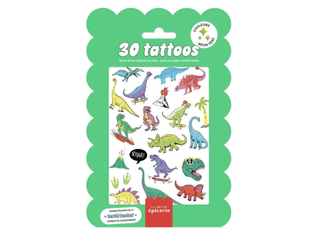 La Petite Epicerie Dino Crush plaktattoos groen 30 stuks