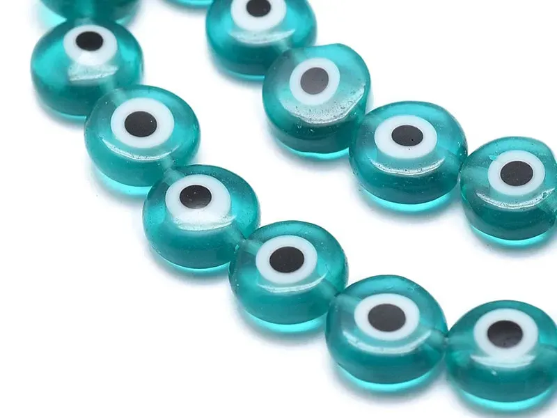 La Petite Epicerie boos oog glaskralen turquoise 6x3 mm 20 stuks