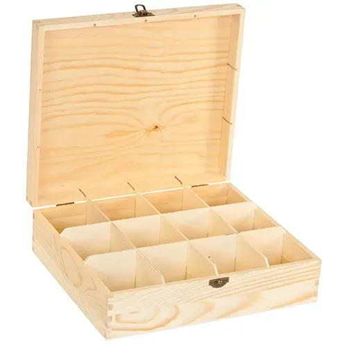 Astrid Brouwers houten theedoos 12 vakken 29x25x8 cm
