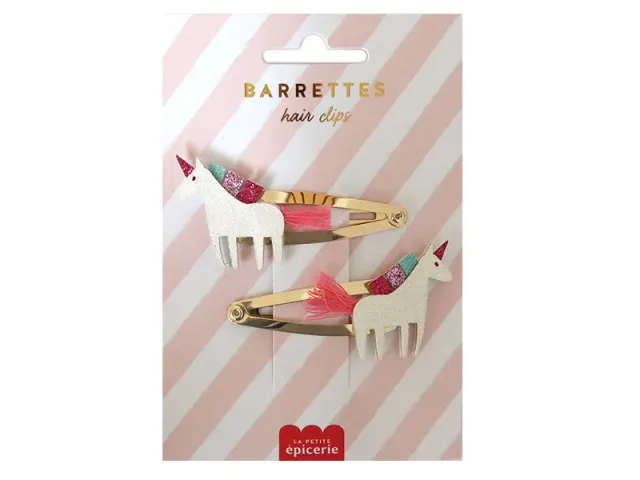 La Petite Epicerie haarspeldjes eenhoorn glitter 6cm 2 stuks