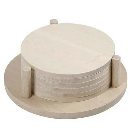 Astrid Brouwers onderzetters set 6 stuks met houder 10 cm hout