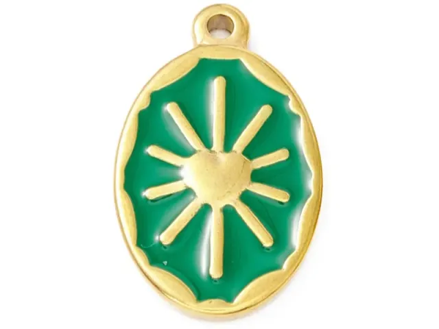 La Petite Epicerie zon hanger groen emaille ovaal 23x14 mm per stuk