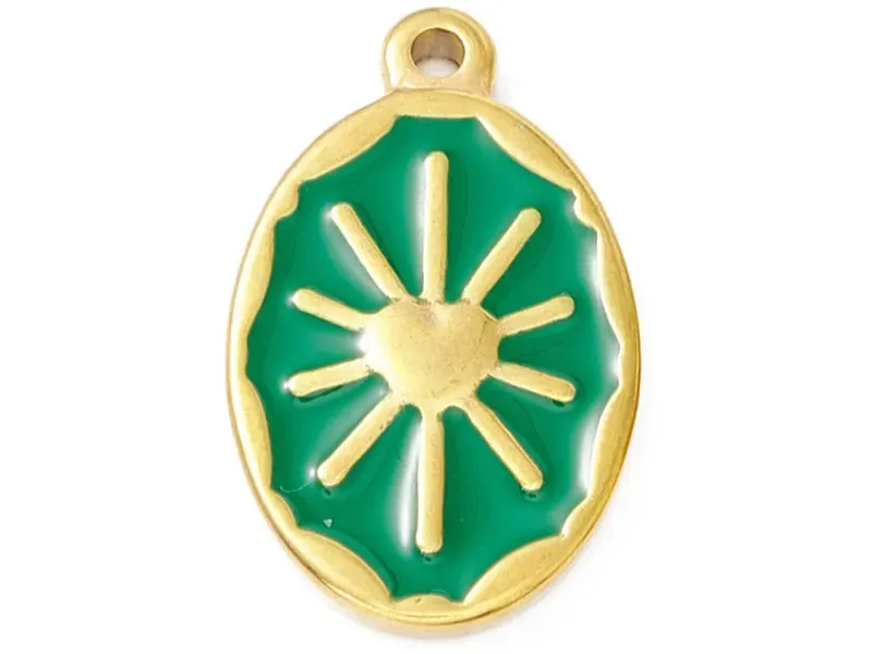La Petite Epicerie zon hanger groen emaille ovaal 23x14 mm per stuk