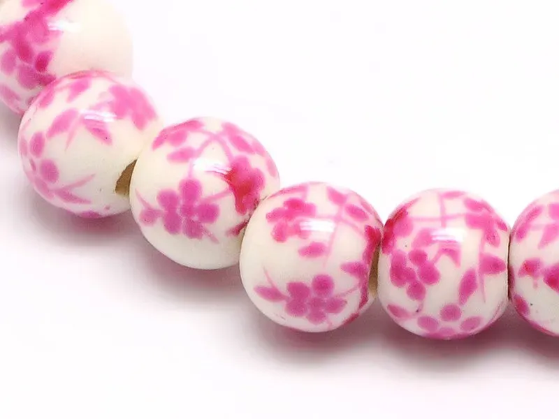 La Petite Epicerie porseleinen kralen roze bloemen 6 mm 10 stuks