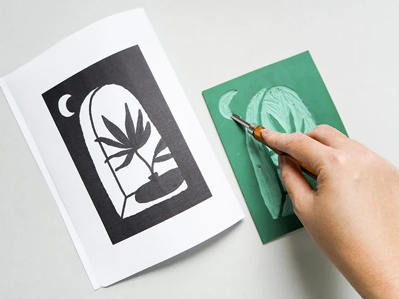 La Petite Epicerie MKMI kaarten linogravure DIY set 4 stuks