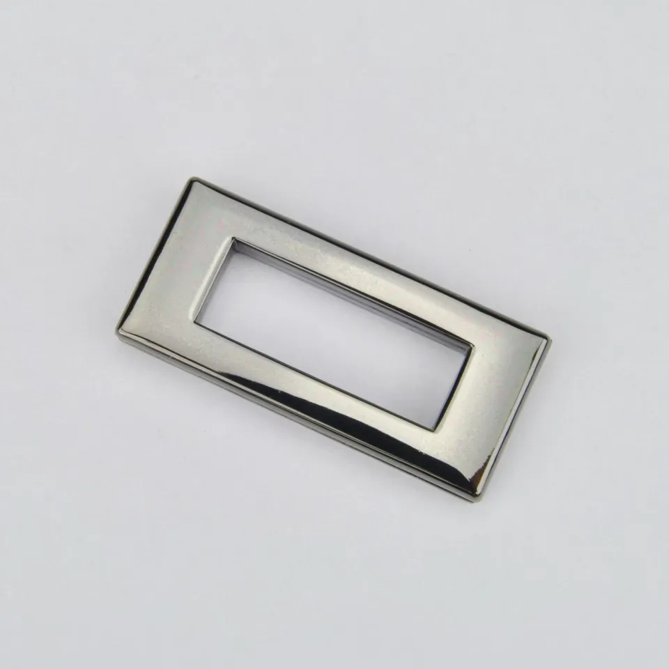 Leather House Rechthoekige Ring Black 28 mm gun metal