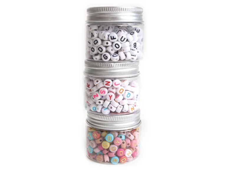 La Petite Epicerie letterkralen pot wit-zwart 200 stuks 7 mm