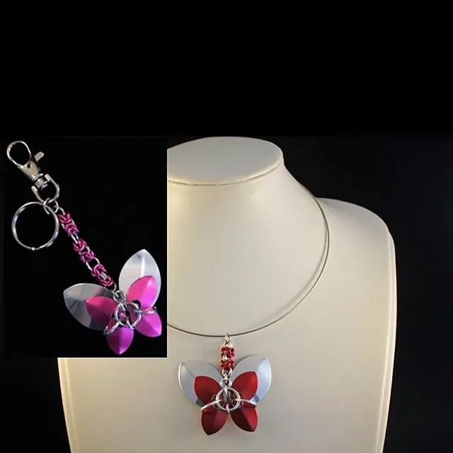 Bijounique Butterflies chainmail pakket ketting sleutelhanger