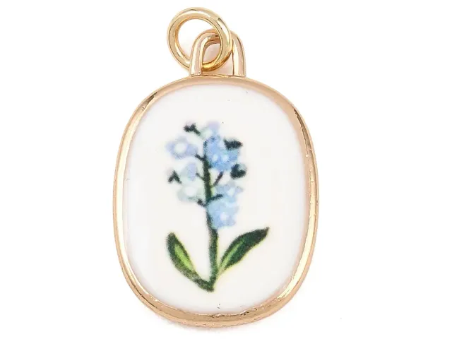 La Petite Epicerie bedel ovaal blauwe bloem goud 27 mm