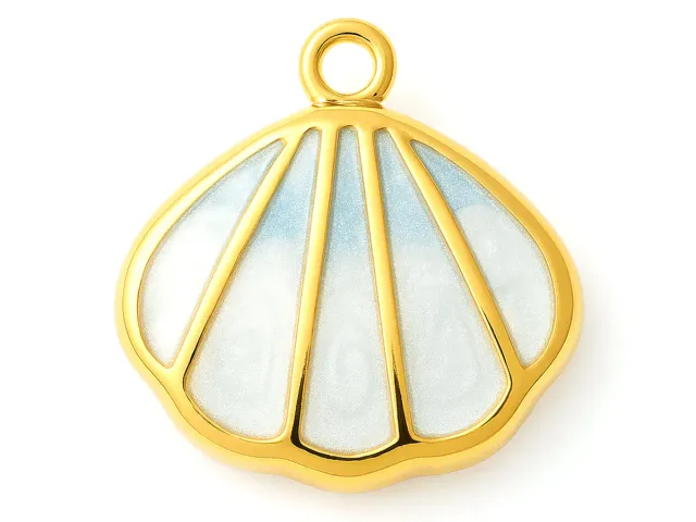 La Petite Epicerie schelp bedel lichtblauw emaille rvs goud per stuk