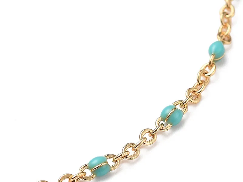 La Petite Epicerie schakelarmband turquoise emaille 18,5 cm