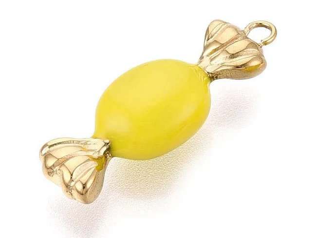 La Petite Epicerie bedel snoepje geel goud 25 mm RVS