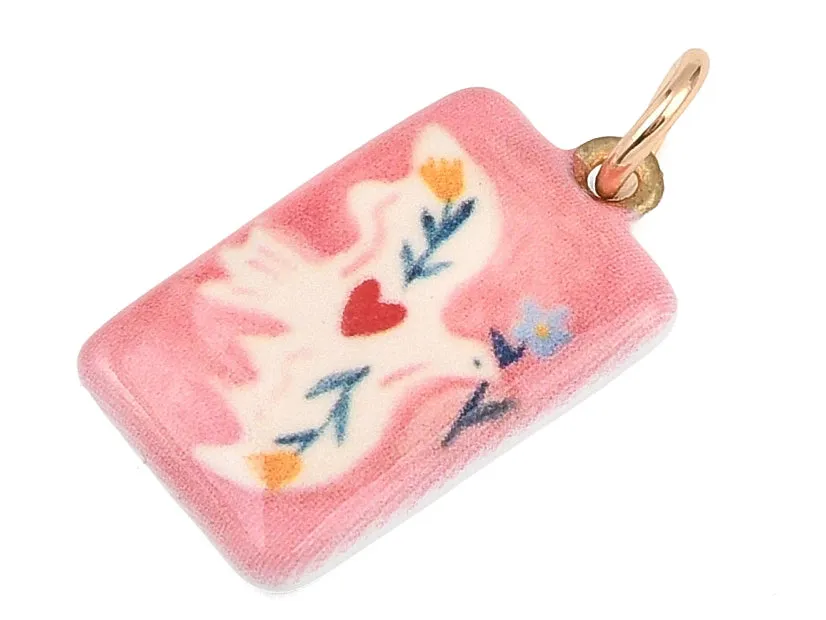 La Petite Epicerie Oiseau bedel rechthoek roze 21 mm goud