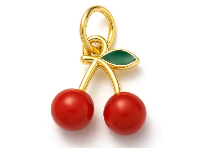 La Petite Epicerie bedel kersen rood emaille goud 18K