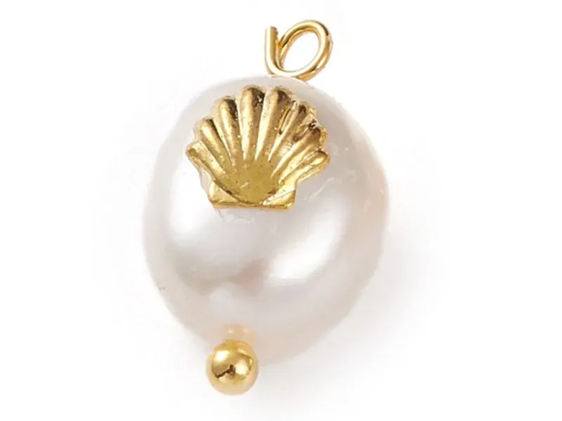 La Petite Epicerie hanger parel 13 mm wit goud per stuk