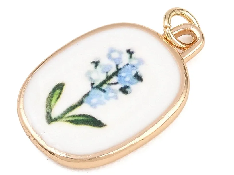 La Petite Epicerie bedel ovaal blauwe bloem goud 27 mm