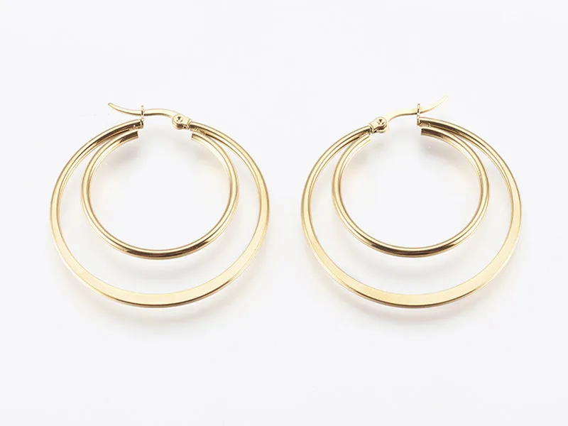 La Petite Epicerie dubbele creolen oorbellen goud 45 mm staal